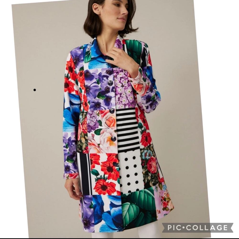 JOSEPH RIBKOFF Multicolor Mixed Media Longline Scuba Knit Jacket